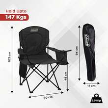 Portable Camping Chair With 4-Can Cooler, Cushioned Seat & Back With Side Pockets & Cup Holder, Carry Bag Included, Great For Camping, Tailgating, Firepits, Patio, & More - 黑色 - 查看 4