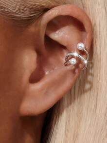 1 Paar S925 Sterling Silber geometrische Perlen Clip-On Ohrringe, koreanisches/japanisches minimalistisches Nischendesign, Ins Cold Style elegante Persönlichkeit vielseitige Ohrringe, geeignet für den täglichen Gebrauch und Partys von Frauen, modisches Accessoire - Perle - Übersicht 12
