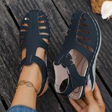 European And American Style Wedge Roman Sandals, Comfortable Soft Sole Cutout Shoes, Suitable For Daily Commute, 2026 New Launch, Summer Versatile Mom Shoes - Black - View 5