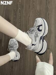 NZNF Mẫu giày thể thao đế dày màu trắng mới năm 2025, giày casual cổ thấp kiểu vintage, kiểu dáng tôn dáng. - Màu xanh lam - Xem 5