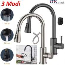 360° Kitchen Sink Mixer Taps Pull Out Spout Spray Single Lever Modern Mono Tap - Silver - View 8