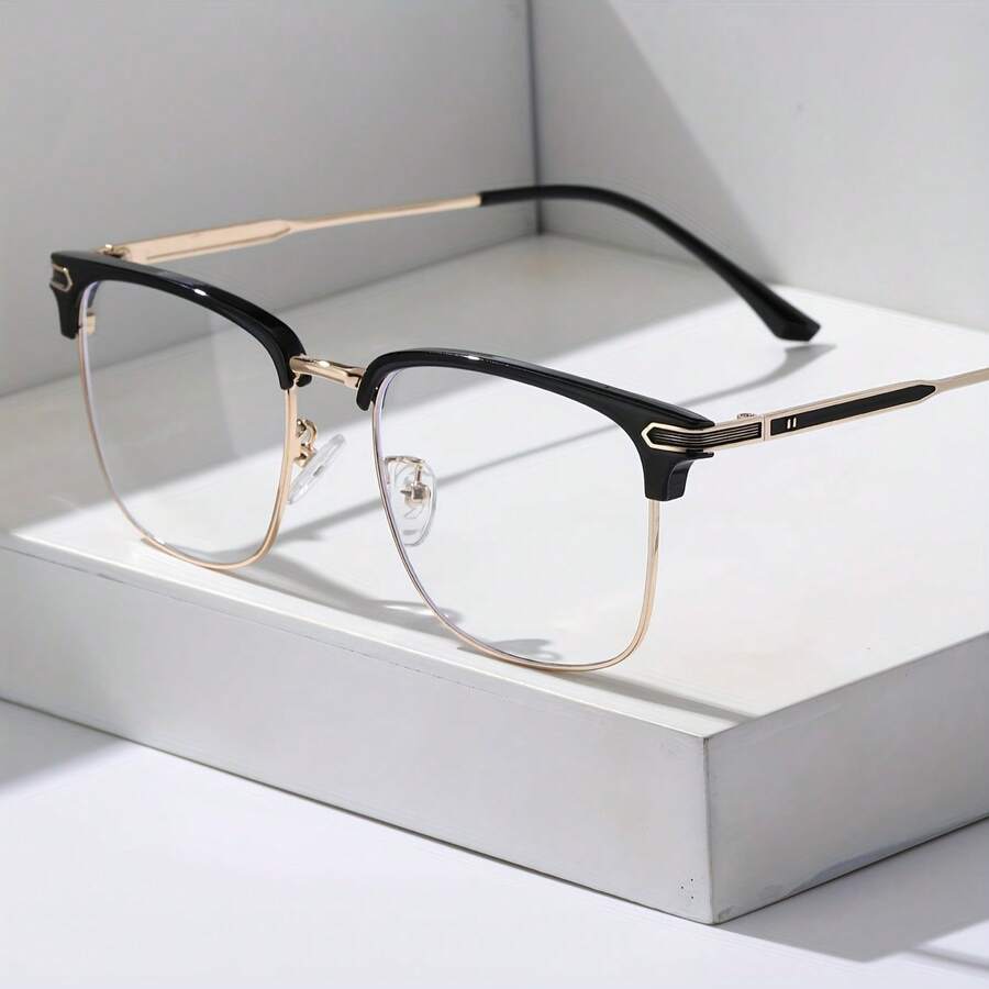 1 Pair Men's Metal Frame Fashion Casual Flat Mirror - Gold-white Transparent Lenses - View 1