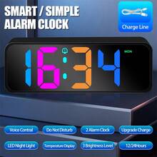 16.0cm Large LED Display Digital Alarm Clock With Voice Control, Adjustable Brightness, Dual Power Mode (USB Or AAA Battery), Rectangular Plastic Travel Alarm Clock Suitable For Bedroom, Living Room, Office - Movie Theme - Multicolor - View 14