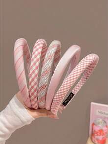 5件装彩色格子发箍，2025新款百搭发带，优雅夏季发饰，旅行配件 - 5pcs組合髮箍 - 查看 8