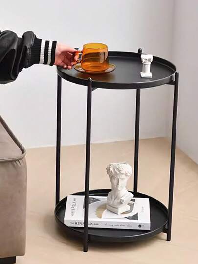 1 pezzo Tavolino da appoggio con cornice in metallo, piccolo e rotondo, robusto e durevole, mobile, facile da pulire, tavolino laterale adatto per finestre a bovindo e piccoli soggiorni, tavolino da tè accanto ai divani, tavolino laterale minimalista, moderno tavolino d'angolo