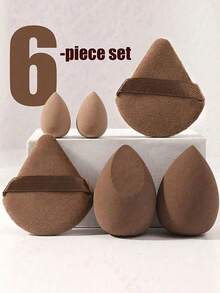 6/1pc Makeup Sponges: 2 Makeup Sponge + 2 Velvet Powder Puffs + 2 Mini Makeup Sponges, Multi-Functional Makeup Tools, Makeup Powder Puffs, Dry & Wet Use Makeup Sponges, Blush Puff, Loose Powder Puff, Suitable For Liquid Foundation, BB Cream, Concealer, Face Cream, Foundation, Suitable For All Skin Types - Brown - View 2