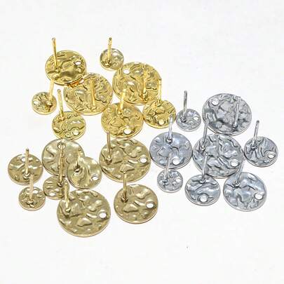 10pcs 6-12mm Stainless Steel Gold Color Stud Earring Pins With Hole Connector For DIY Jewelry Making Accessories Supplies