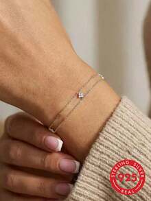 GAGAFEEL 1 chiếc vòng tay bạc 925 cao cấp, kiểu dáng thanh lịch, hai lớp, đính đá Zirconia hình hoa dễ thương, thích hợp đeo hàng ngày, làm quà tặng cho bạn bè trong các bữa tiệc. - Bạc - Xem 1