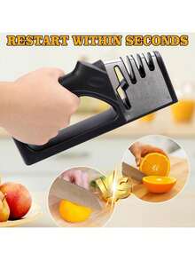 Afilador de cuchillos manual 4 en 1 adecuado para cuchillos de cocina, cuchillos de fruta, cuchillos de acero y tijeras, con 3 niveles de afilado de precisión. Base antideslizante, apto para uso doméstico - Multicolor - Ver 4