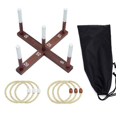Juego de lanzamiento de aros estilo retro con aros de cuerda de cáñamo, juego de lanzamiento de aros rústico para exteriores, trabajo en equipo, interacción entre padres e hijos
