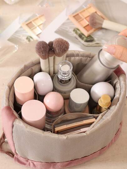 1 túi đựng mỹ phẩm bằng nhung có dây rút, có ngăn khóa kéo, kiểu dáng tối giản chất lượng cao, thích hợp để đựng máy ảnh nhỏ, sản phẩm vệ sinh cá nhân, thuốc men, mỹ phẩm, dụng cụ làm móng, văn phòng phẩm.