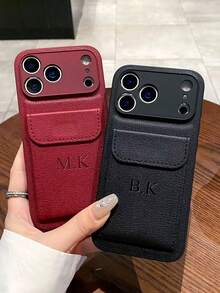 Ốp lưng điện thoại bằng da cao cấp cá nhân hóa, in chữ nổi họa tiết vải thiều, có ngăn đựng thẻ, tương thích với Apple 17 16 15 14 13 12 11 Pro Max 14 15 16 Plus 17 Air, in chữ nổi toàn diện, phụ kiện điện thoại thời trang, quà tặng DIY - Xanh đậm - Xem 2