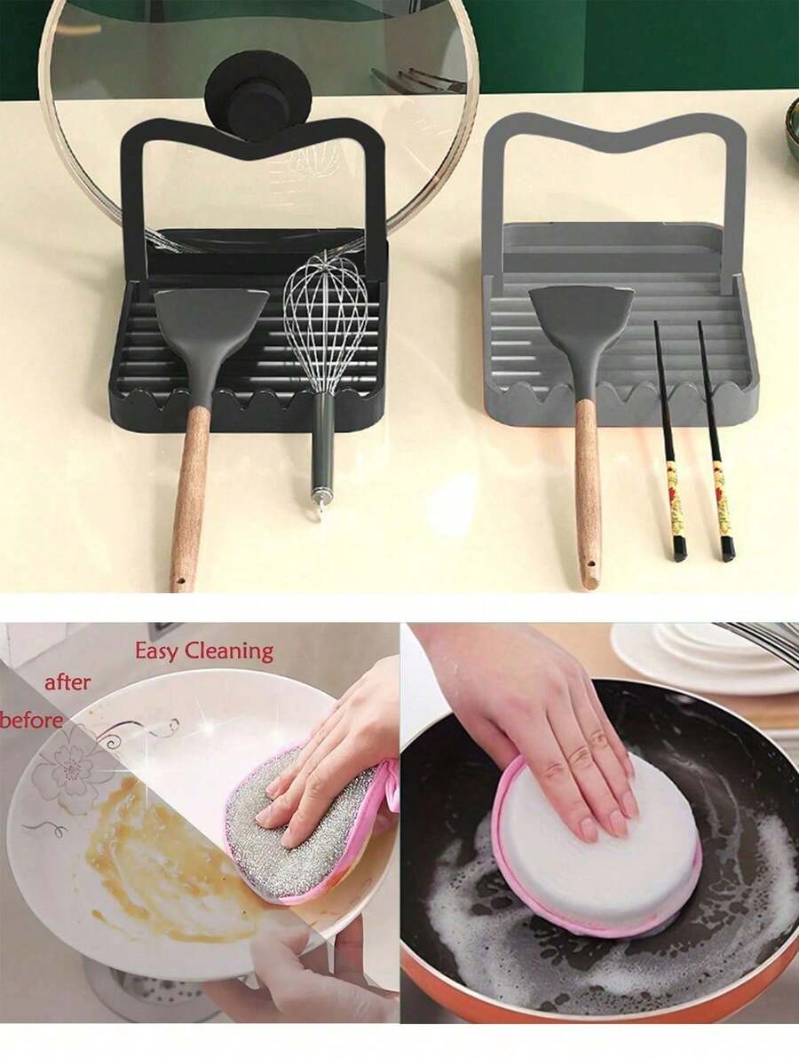 1 pieza Soporte multifuncional para tapa de olla, incluye soporte para cuchara y soporte para tapa de olla, estante para utensilios de cocina, soporte para raspador y tapete para olla, soporte para cuchara de estufa - Estante de almacenamiento de cocina para cucharas y pinzas, (Estilo aleatorio, puede existir una ligera diferencia de color) - Multicolor - Ver 1