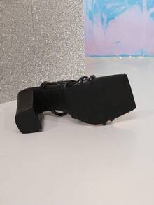 Women's Fashionable Chunky Heel Square Toe Sexy Sandals - Black - View 4