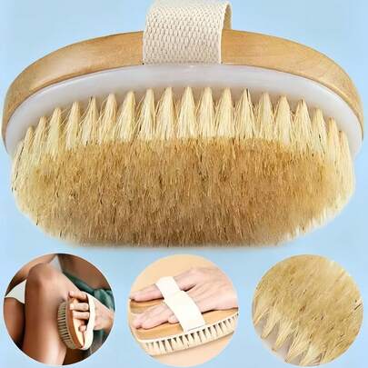 Natural Boar Bristle Body Brush, Exfoliating, Improving Cellulite, Deep Pore Cleansing, Promoting Circulation, Relieving Stress, Home Bath & Body Care Essential