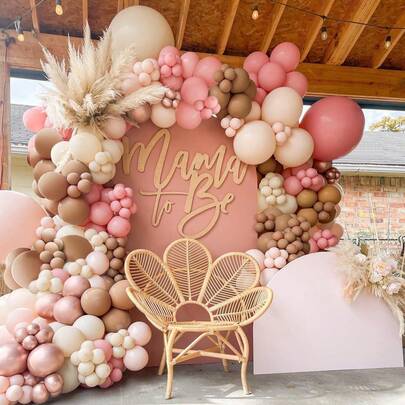 120Pcs Boho Balloon Garland Arch Kit With Pink Chocolate Coloured Ivory White Metallic Rose Gold Balloons For BabyShower, Gender Reveal,Birthday, Bridal Shower, Valentines, Wedding, Anniversary Party Supplies