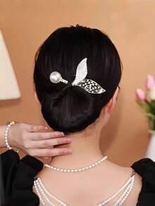 一套美人鱼尾巴水钻发髻制作工具，金/银珍珠装饰慵懒发髻制作器，时尚鱼尾发夹，优雅日常及派对发饰 - 彩色 - 查看 2