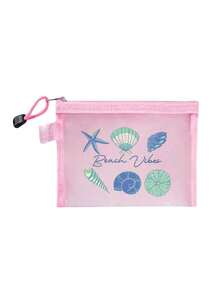 Beach Theme Mesh Makeup Bag - Beach Vacation Essential Storage Bag, Printed With "Beach Vibes" Logo, Colorful Marine Life Pattern (Including Starfish And Shells), Suitable For Beach Vacation, Pool Party, Travel, Business Trip, Summer Essential, Perfect For Birthday, Back To School, Teacher's Day Gift - Multicolor - View 13