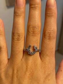 1枚925纯银马蹄形花朵戒指，女士复古时尚指环饰品，高品质珠宝礼品 - 銀色 - 查看 5