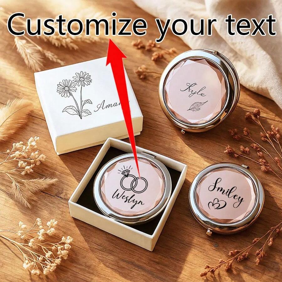 Personalized Compact Mirror With Name , Custom Engraved Pocket Mirror, Custom Foldable Makeup Mirror For Wedding Party Favors - Multicolor - View 1