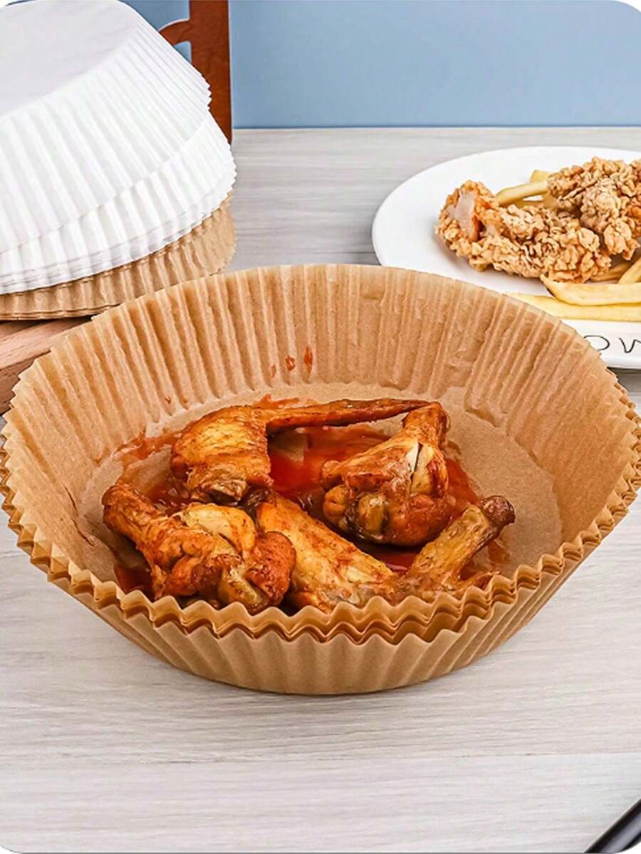 100pcs/Pack Round Air Fryer Parchment Paper Liners, Oil Absorbing Silicone Baking Cups, Foil Bowls Baking Tools - One Size Fits All - View 1