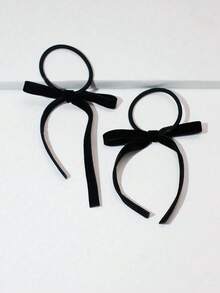 Velvet Bow Headtie, Set Of 2, Simple And Elegant Hair Accessory, Daily Use Headband Hair Accessory Soft , Suitable For Women To Use. Can Be Used As A Hair Tie, Travel,Birthday - Multicolor - View 4