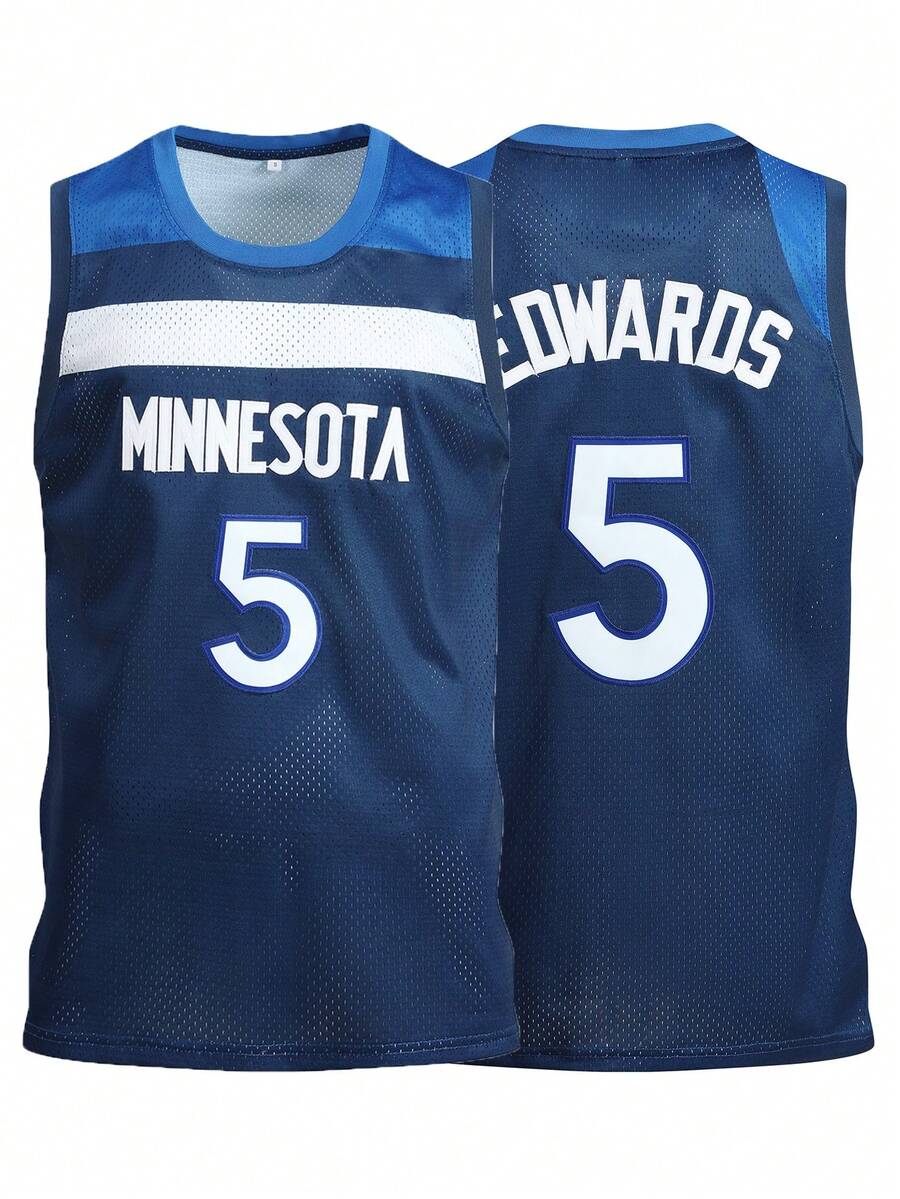 Atonmore Men's Basketball Jersey, No.5 Blue Embroidered Basketball Vest, Sleeveless Casual Sports Shirt - Blue - View 1