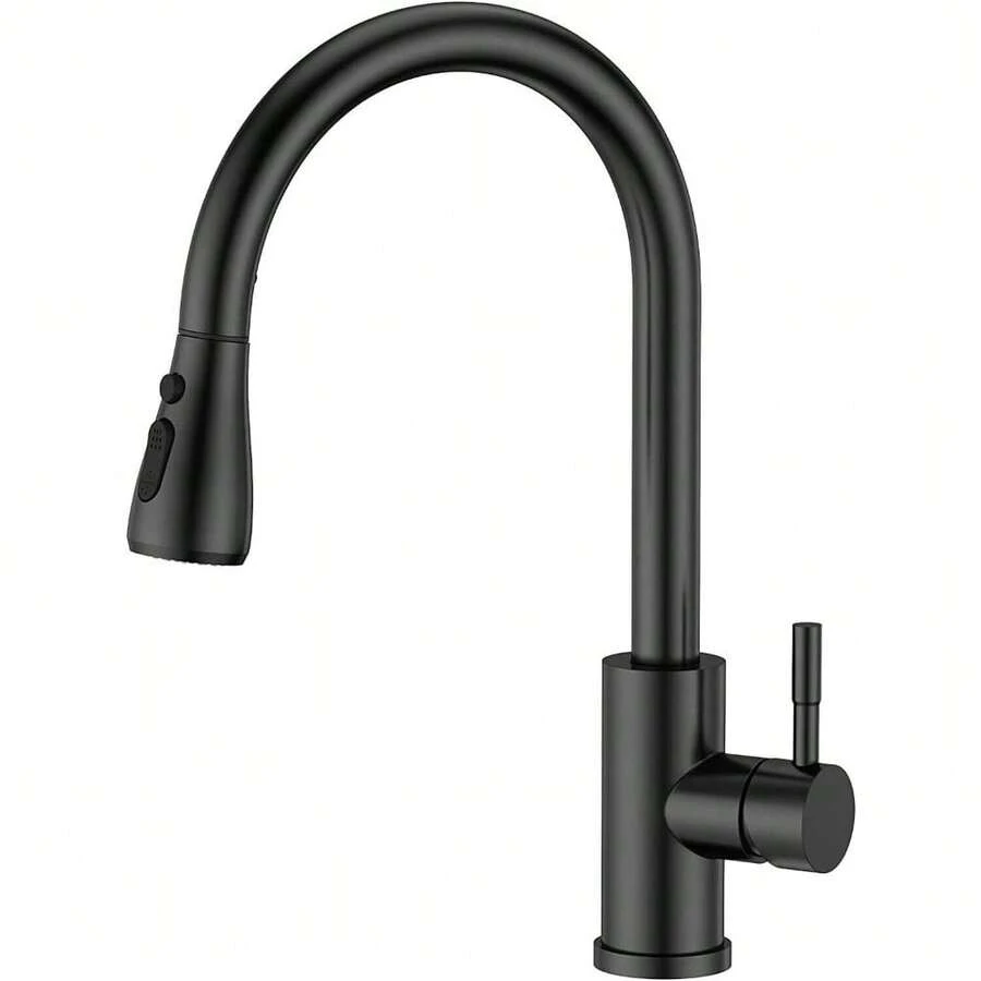 360° Kitchen Sink Mixer Taps Pull Out Spout Spray Single Lever Modern Mono Tap - Black - View 1