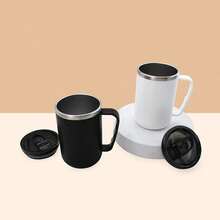 1pc 450ml Double Wall Insulated Coffee Mug With Lid, 304 Stainless Steel Inner PP Plastic Outer Thermal Cup, Leakproof Reusable Travel Tumbler For Hot & Cold Drinks, Home Office Car Use - Multicolor - View 4