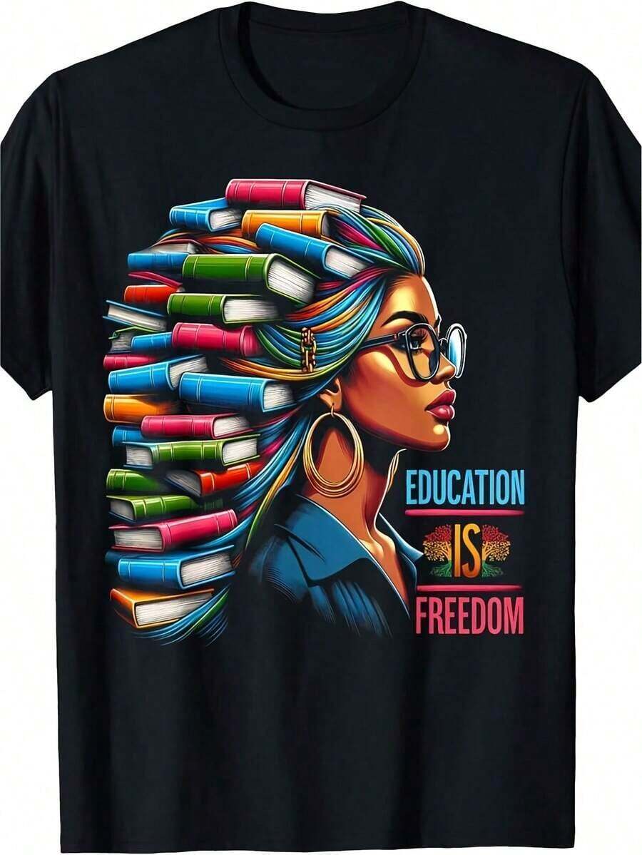 Education Freedom Black History Month Teacher T-Shirt RDBJ - 黑色 - 查看 1