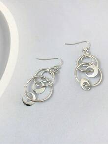 Minimalist Hollow Geometric Circle Pieced Pendant Earrings Unique Jewelry Gift For Women - Bạc D - Xem 4