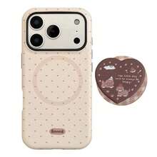 Ốp điện thoại từ tính GUCADI, họa tiết trái tim mơ + chú chó sô cô la cam, hình chú cún chấm bi nâu tối giản, tương thích với iPhone 17 Pro Max, chân đế từ tính 16cm, miếng dán màn hình 15cm, họa tiết dễ thương, nữ tính, hình học, phong cách tối giản, hoạt hình, đáng yêu, độc đáo, phong cách . - Màu be - Xem 13