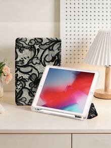 黑色蕾丝图案扁平保护套，1 件装，兼容 iPad 10.2 英寸（2021/2020 款，第十/九/八代，A16 芯片），11 英寸（第十一代，2025 款），兼容三星 Galaxy Tab A8 10.5 英寸（2022 款），平板电脑保护套带笔槽，支持自动睡眠/唤醒功能 - 彩色 - 查看 2