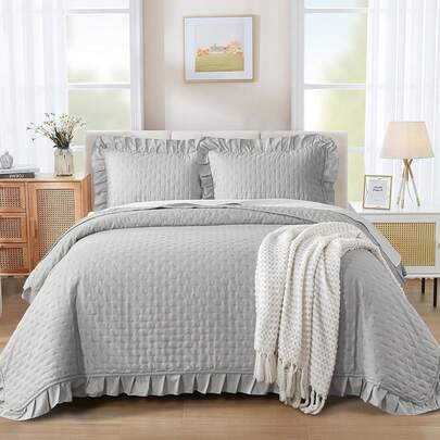 Beige Decke Tagesdecke Bettüberwurf 220x240 240x260 Steppdecke 3 Teilig Doppelbett Gesteppt Bettdecke Vielseitige Wohndecke mit 2 Kissenbezug 50x75 für Schlafzimmer als Sofaüberwurf