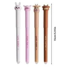 4支/套 动物系列热销可擦中性笔 速干易擦 高颜值学生文具用品，可擦笔 蓝黑色墨水 卡通动物黑色笔 学生毛笔 问题笔 按压式 0.5mm 学生文具笔 中性笔 高颜值，按压式卡通签名 高颜值 速干笔 学生创意写作 中学生创意礼品文具 - 套裝 - 查看 10