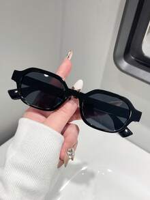 1pc Casual Geometric Pattern Frame Fashion Glasses, Women's Fashion Y2K UV Protection, Suitable For Summer, Beach, Travel, Party, Gift, Daily Wear - Black All Gray - View 2