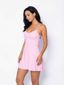 Sexy Backless Athletic Tennis Dress For Women – Built-In Shorts & Pockets, Slim Fit Golf Sportswear, Breathable Active Dress - 粉色 - 查看 3