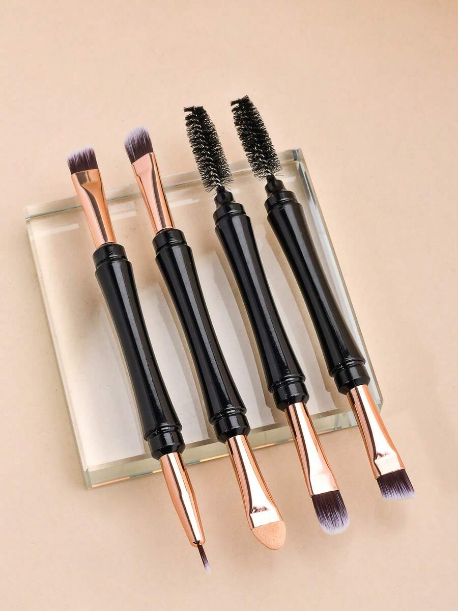 1 pieza Juego de brochas de maquillaje de ojos de doble extremo, que incluye cepillo de cejas en ángulo, rizador de pestañas, brocha de corrector, brocha de detalle, brocha de delineador, herramientas portátiles de maquillaje de ojos - Multicolor - Ver 1
