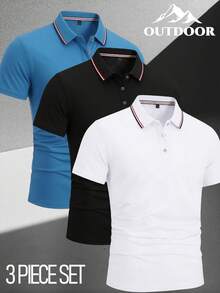 3 件套男士时尚百搭夏季 Polo 衫，透气舒适短袖上衣，休闲商务 Polo 衫，户外运动吸湿排汗 T 恤 - 彩色 - 查看 2