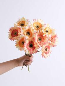1pc/3pcs/6pcs Artificial Gerbera Daisy Flowers, European Style Everlasting Flowers, Living Room Vase Decor, Photography Props, Fake Flower Bouquet, Tabletop Centerpiece Decoration For Home, Office, Bathroom, Farmhouse, Kitchen - Orange - View 5