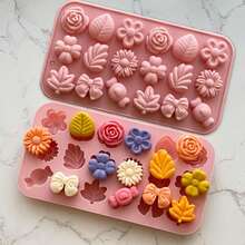 2pcs Flower Shaped Chocolate Mold, Silicone Material, Daisy Candy Mold, Tulip Flower Mold, Bow Leaf Jelly Mold, And Pudding Mold, Soap Mold, Cookie Mold, Suitable For Making Desserts - Multicolor - View 1