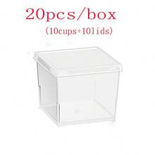 100pcs (50 Cups + 50 Lids) Mousse Cube Cups, Jelly Cups, Square Pudding 5oz/150ml Dessert Table Transparent Tic-Tac-Toe Pattern Trifle Cups, Wedding Party Dessert Table Decor Mini Cake Boxes - Transparent - View 9
