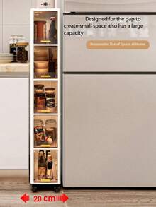 1pc 20cm/7.8in Narrow Gap Storage Cabinet, 3-5 Tier Flip-Top Storage Cabinet, Thick Plastic Caster Storage Cabinet, Multi-Layer Living Room Clothes Household Dust-Proof Storage Rack - Clear - View 12