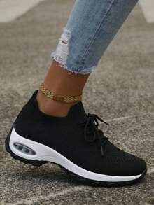 Women's Fashion Sneakers Comfortable Thick-Soled Casual Sneakers - 黑與白 - 查看 5