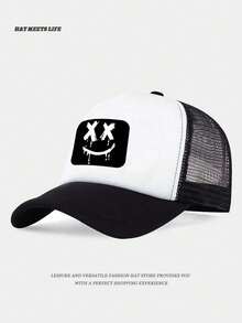 Unisex Smiling Face Printed Adjustable Mesh Baseball Cap, Breathable Outdoor Sun Hat For Everyday Commuting - 多色的 - 查看 8