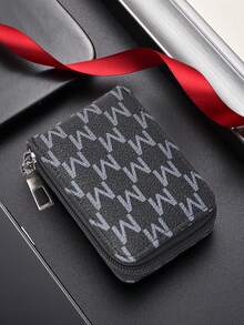 HOVI'S Men's M-Print PU Card Holder, Zipper Closure With ID Window & Multi-Slot Design, Compact 10x7.2cm Organizer For Cards & Cash - Black - View 2
