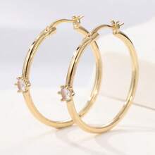 Fashionable Minimalist Synthetic Cubic Zirconia Gold Earrings, Luxury Jewelry For Women's Party - Gold - View 7