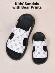 1-10 Years Old Unisex Summer Casual Cute Bear Pattern Children's Slippers, Non-Slip Wear-Resistant Soft Bottom Comfortable Lightweight Boys/Girls White Beach Sandals, Adorable Outdoor Slippers For Kids - White - View 5