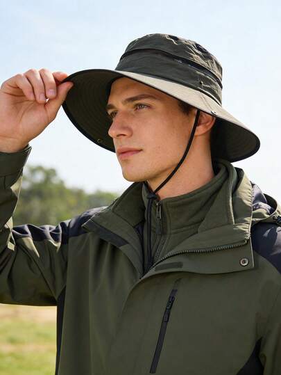 撞色帽檐渔夫帽，防风，防紫外线，3D设计，可折叠，时尚百搭，优雅，柔软舒适，透气，多功能，显脸型，适合海滩、户外、旅行、徒步、骑行、约会等多种场合。