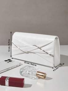 REMANLAND Túi vuông tối giản đính đá lấp lánh chất liệu PU, túi đeo chéo sang trọng, túi cầm tay thời trang thanh lịch, phù hợp cho tiệc sinh nhật của phụ nữ, túi đeo vai dự tiệc tối. - trắng - Xem 5